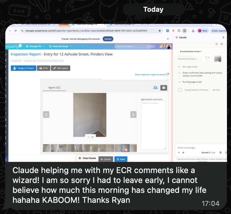 Client sharing Claude helping with property inspection ECR comments