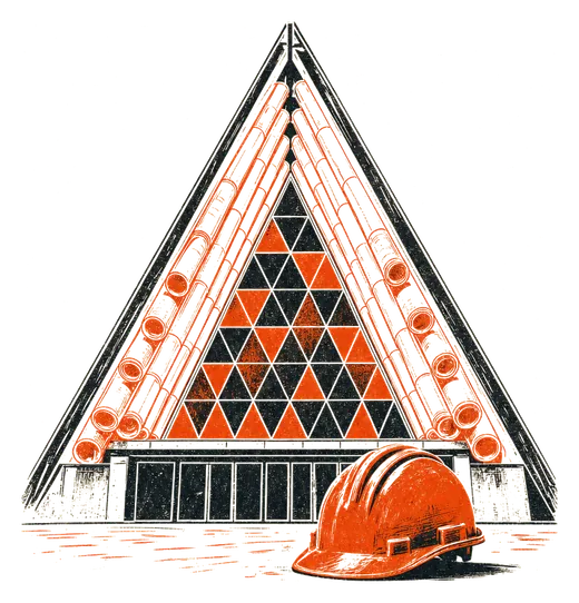 The Transitional Cathedral in Christchurch beside a hard hat