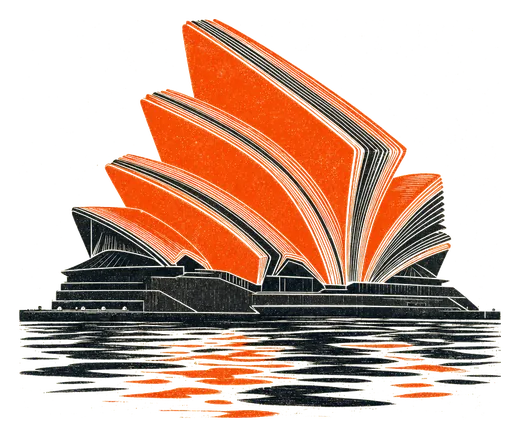 The Sydney Opera House, its sails made from the fanned pages of a document