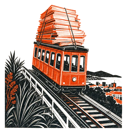 The Wellington cable car carrying a stack of files up the hill